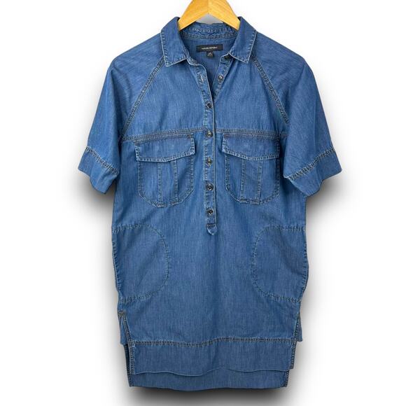 Banana Republic Blue Chambray Shirt Dress Pockets Knee Length Popover Style XS - Picture 4 of 5